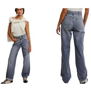 Free People Aster Straight Jeans Relaxed Fit Blue Denim Size 28
